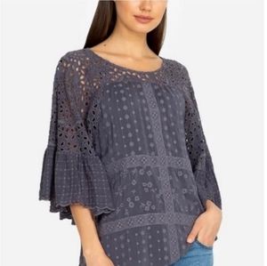 Johnny Was Plaid Ruffle Blouse in Graphite